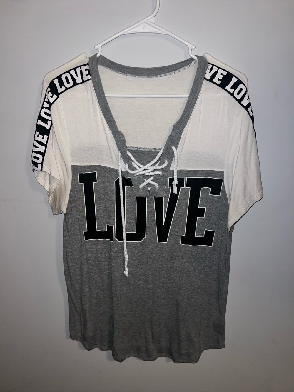 No Boundaries Gray and White Lace-Up LOVE Tee